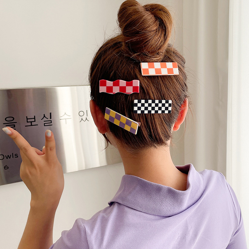 New Accessories Wave Checkerboard Plaid Hairpin Sweet All-Matching Bang Clip Color Plaid Hair Clip Side Clip Internet Celebrity Hair Accessories