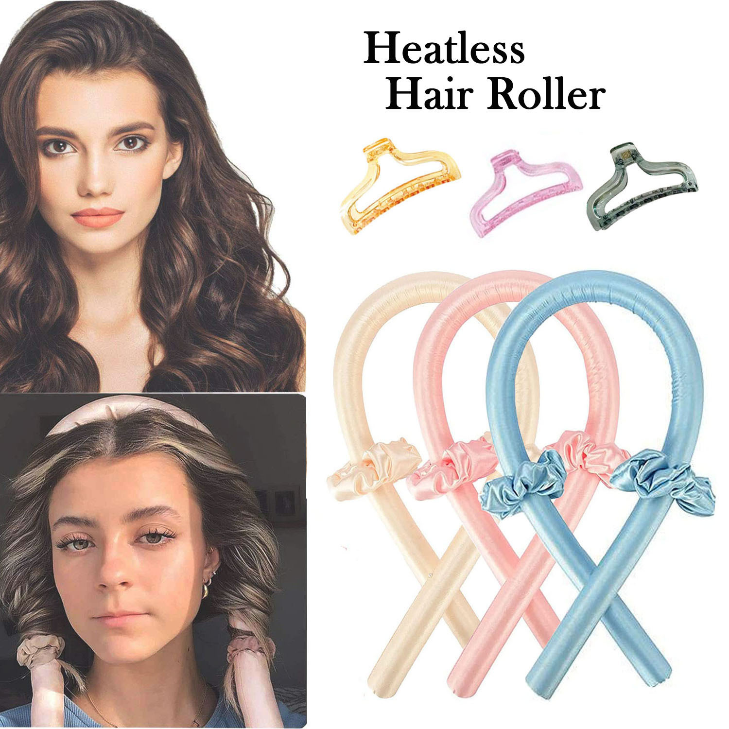 Factory Wholesale Amazon Lazy Sleep Hair Curler Sponge Heat-Free Rubber Hair Curler Big Wave Roll 3-Piece Set
