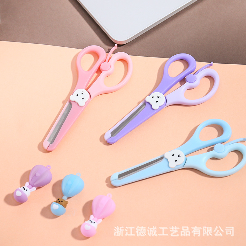 Factory Direct Sales 5-Inch Full Plastic round Head Cute Bear Scissors Children&#039;s Safety Scissors