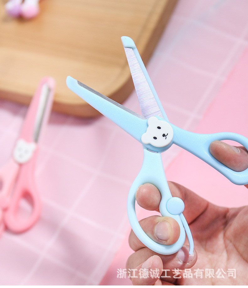 Factory Direct Sales 5-Inch Full Plastic round Head Cute Bear Scissors Children's Safety Scissors