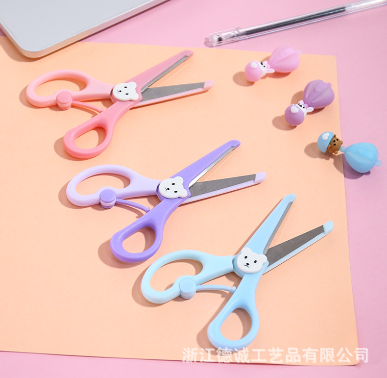 Factory Direct Sales 5-Inch Full Plastic round Head Cute Bear Scissors Children's Safety Scissors