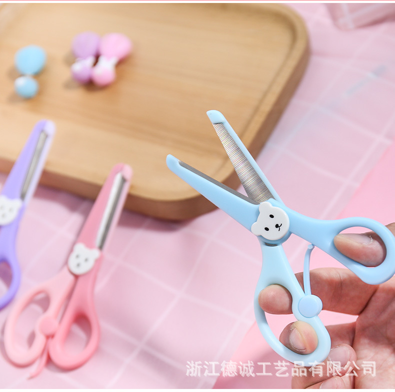 Factory Direct Sales 5-Inch Full Plastic round Head Cute Bear Scissors Children's Safety Scissors