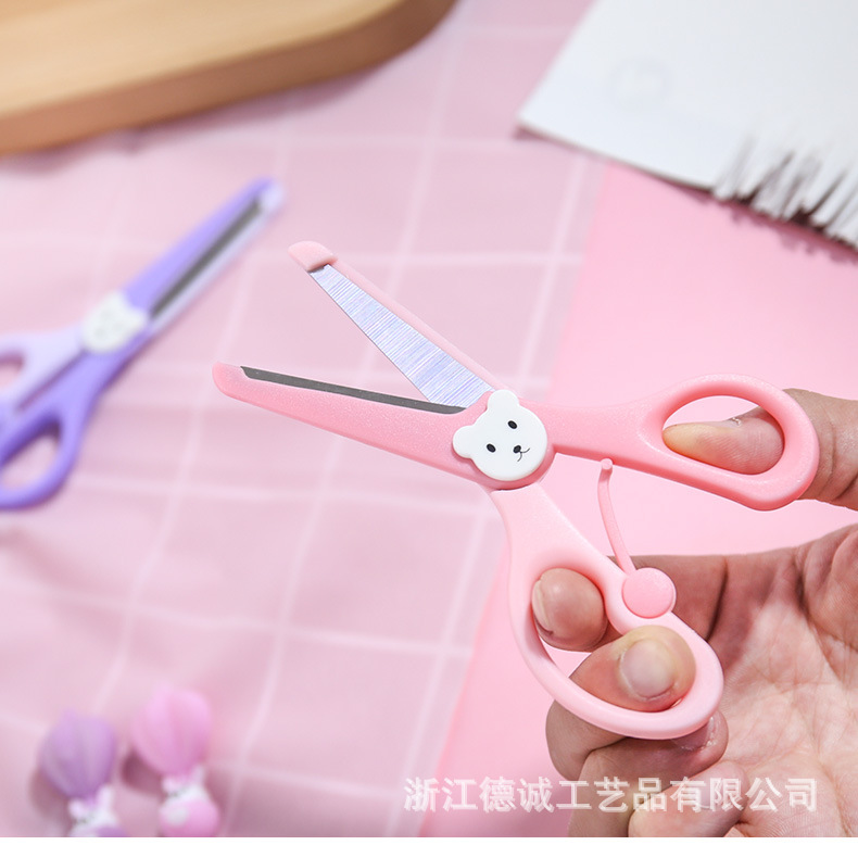 Factory Direct Sales 5-Inch Full Plastic round Head Cute Bear Scissors Children's Safety Scissors