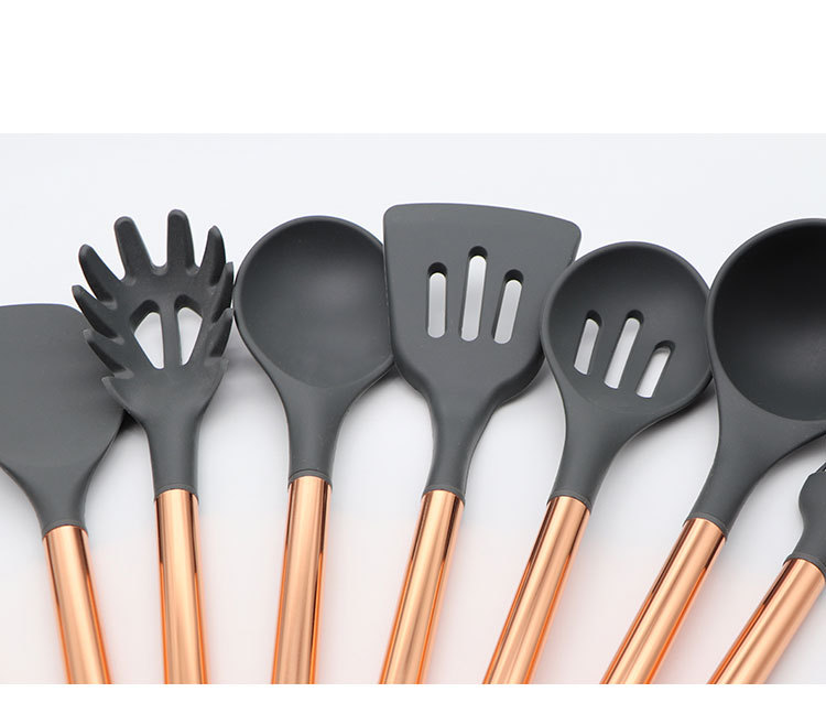 Silicone Kitchenware Nine-Piece Set Stainless Steel Rose Gold Handle Electroplating Craft Spatula Silicone Spatula Cooking Spoon