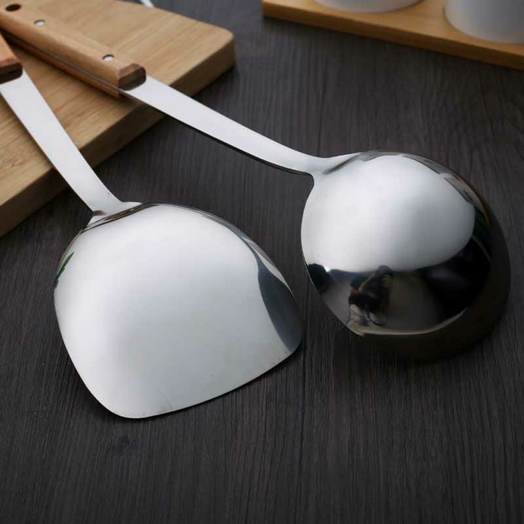 Wooden Handle Stainless Steel Spatula and Soup Spoon Household Thickened Long Handle Non-Scald Spoon Spatula Kitchen Utensils Thickened Wooden Handle Stainless Steel Spatula and Soup Spoon Household Thickened Long Handle Non-Scald Spoon Spatula Kitchen Utensils Thickened