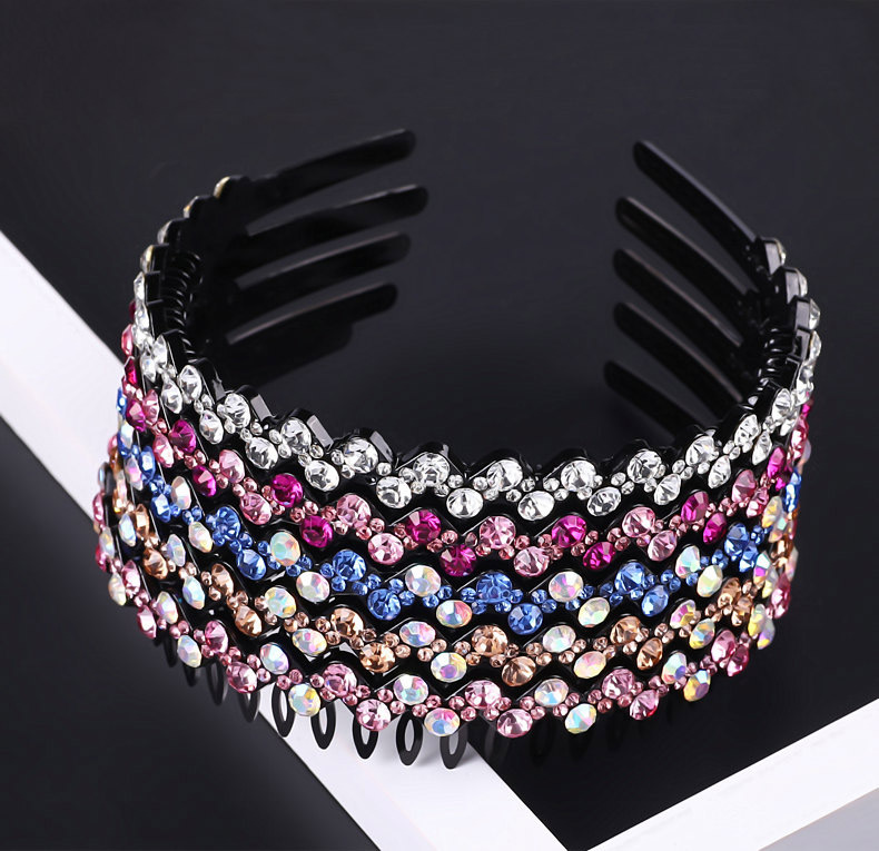 Korean Style New Toothed Non-Slip Rhinestone Headband Fashion Simple Hot Wave Crystal Headband Hair Clip Headdress