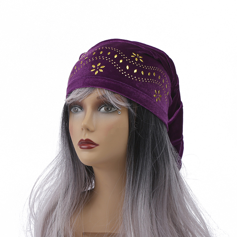 Factory Wholesale New Hair Cap European and American Temperament Hat Omasum Long Cap Wave Hot Drilling Tam-O'-Shanter Nightcap Factory Wholesale New Hair Cap European and American Temperament Hat Omasum Long Cap Wave Hot Drilling Tam-O'-Shanter Nightcap