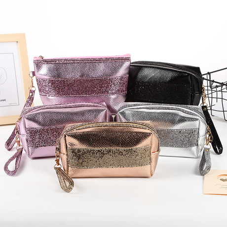 2019 han version bright powder PU leather hand bag large capacity makeup wash gargle storage bag multi-color optional