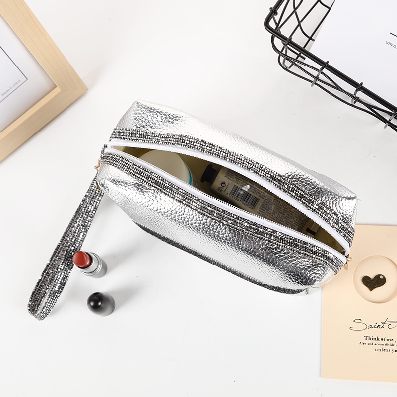 2019 han version bright powder PU leather hand bag large capacity makeup wash gargle storage bag multi-color optional