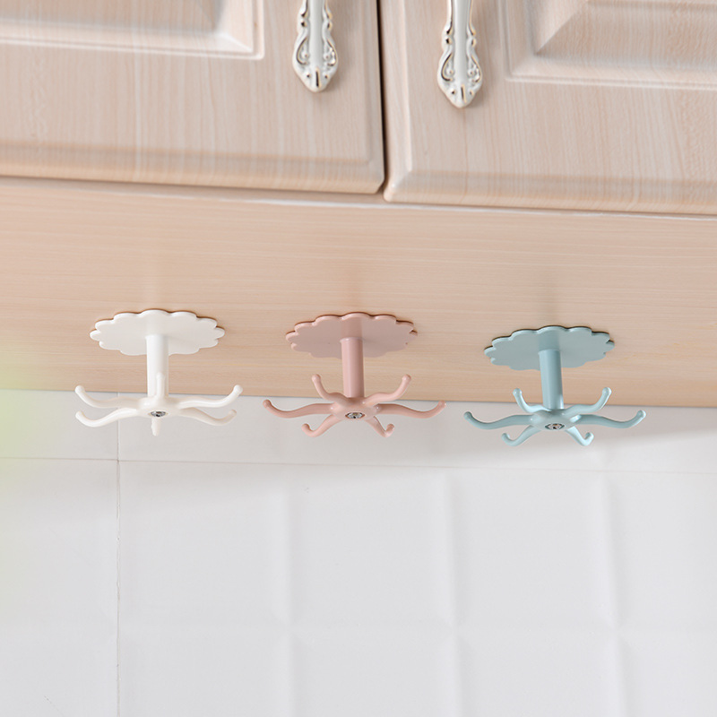 Punch-Free Kitchen Storage Rack Rack Rotatable Hook Spatula Spoon Kitchenware Cabinet Lower Rack