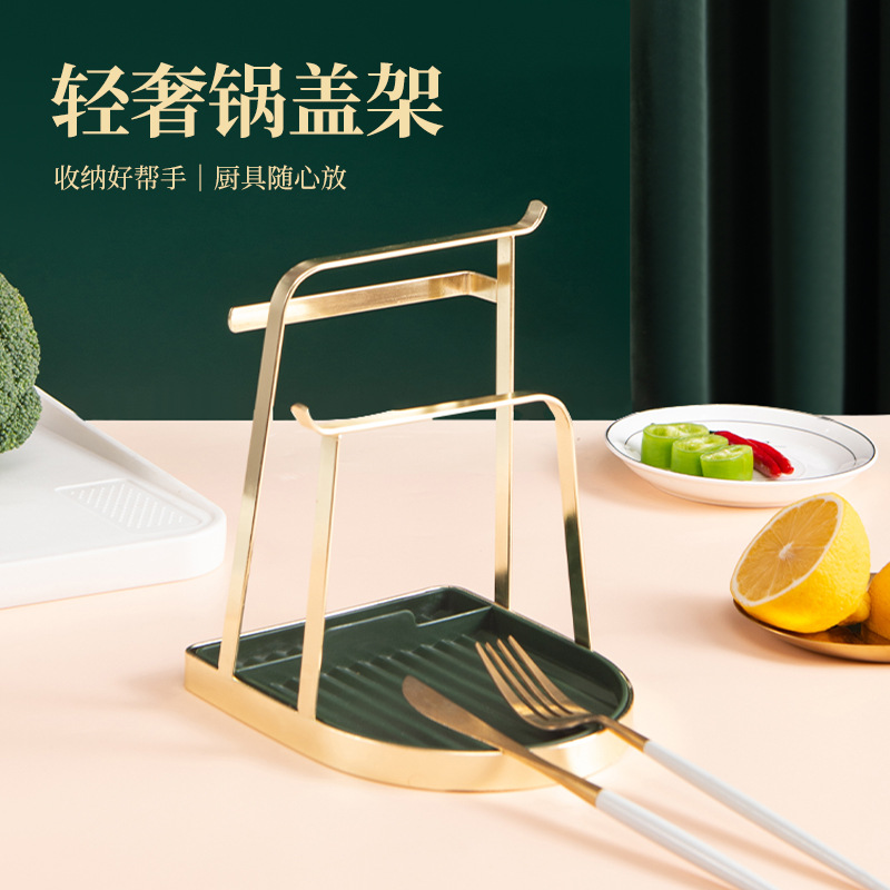Pot Cover Rack Desktop Multi-Functional Punch-Free Draining Storage Rack Kitchen Table Top Chopping Board Spatula Shelf