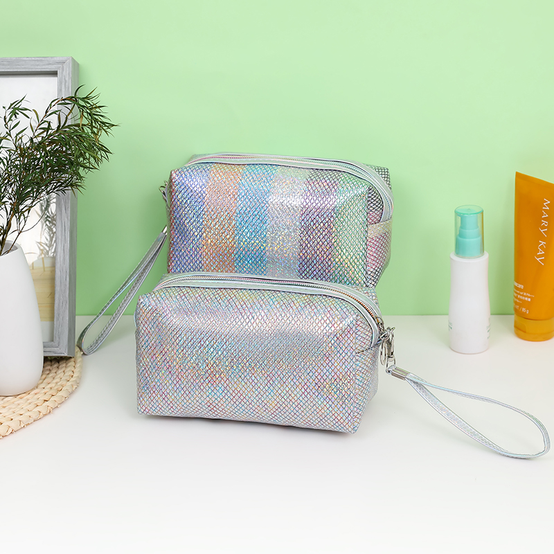 Manufacturers direct grid octagonal laser makeup bag customized hand waterproof storage bag large capacity wash gargle 