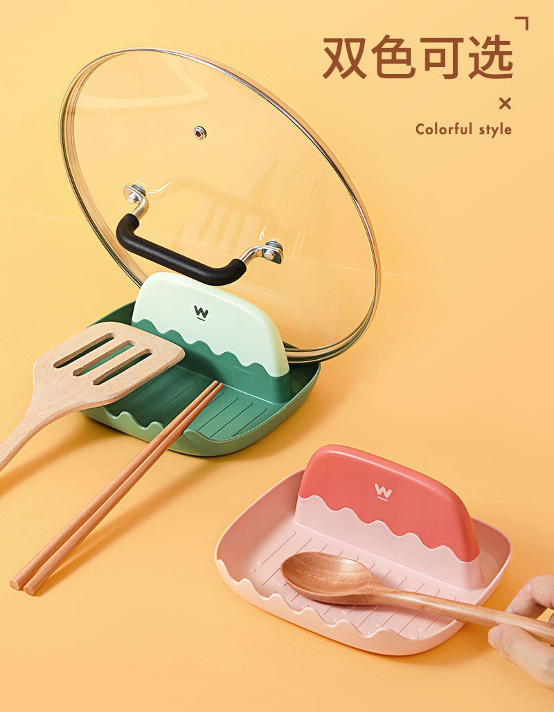 Pot Cover Rack Desktop Kitchen Countertop with Water Collection Tray Household Lid Holder Chopping Board Rack Spatula and Soup Spoon Storage Rack