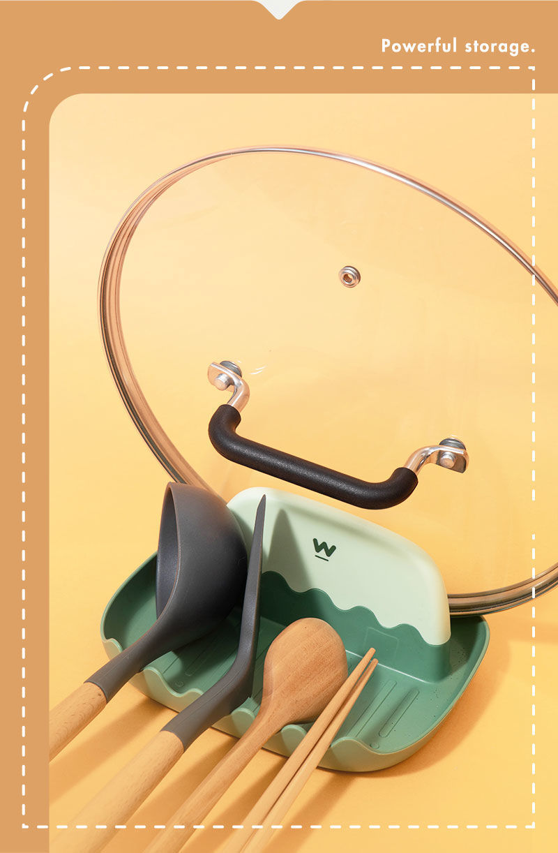 Pot Cover Rack Desktop Kitchen Countertop with Water Collection Tray Household Lid Holder Chopping Board Rack Spatula and Soup Spoon Storage Rack