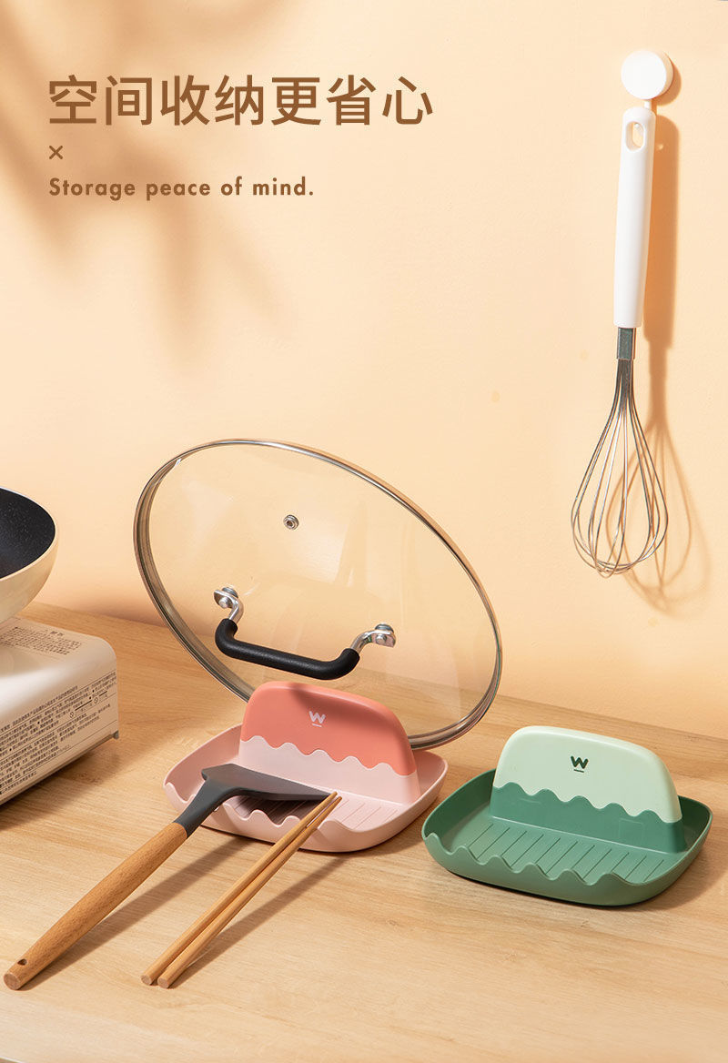 Pot Cover Rack Desktop Kitchen Countertop with Water Collection Tray Household Lid Holder Chopping Board Rack Spatula and Soup Spoon Storage Rack