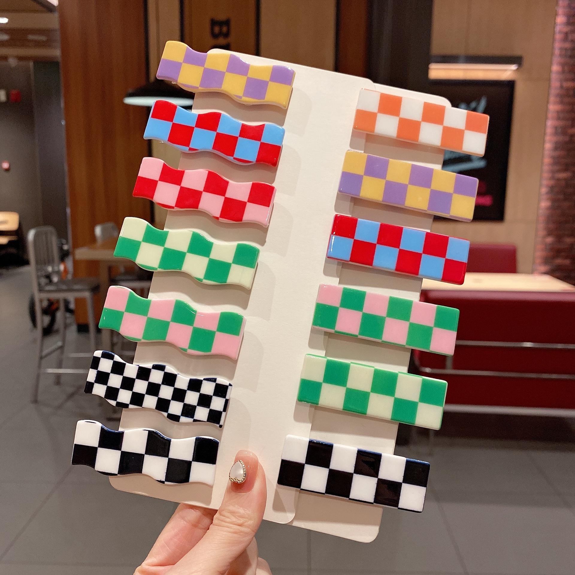 New Wave Chessboard Plaid Barrettes Sweet All-Matching Bang Clip Color Plaid Hair Clip Side Clip Internet Celebrity Hair Accessories Female Fashion