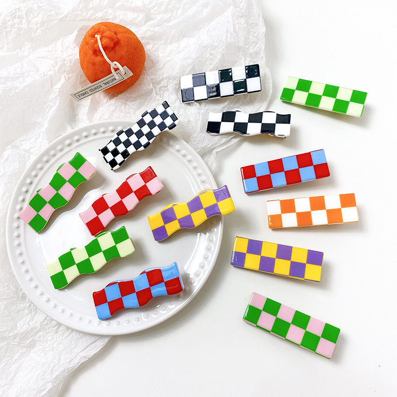New Wave Chessboard Plaid Barrettes Sweet All-Matching Bang Clip Color Plaid Hair Clip Side Clip Internet Celebrity Hair Accessories Female Fashion New Wave Chessboard Plaid Barrettes Sweet All-Matching Bang Clip Color Plaid Hair Clip Side Clip Internet Celebrity Hair Accessories Female Fashion