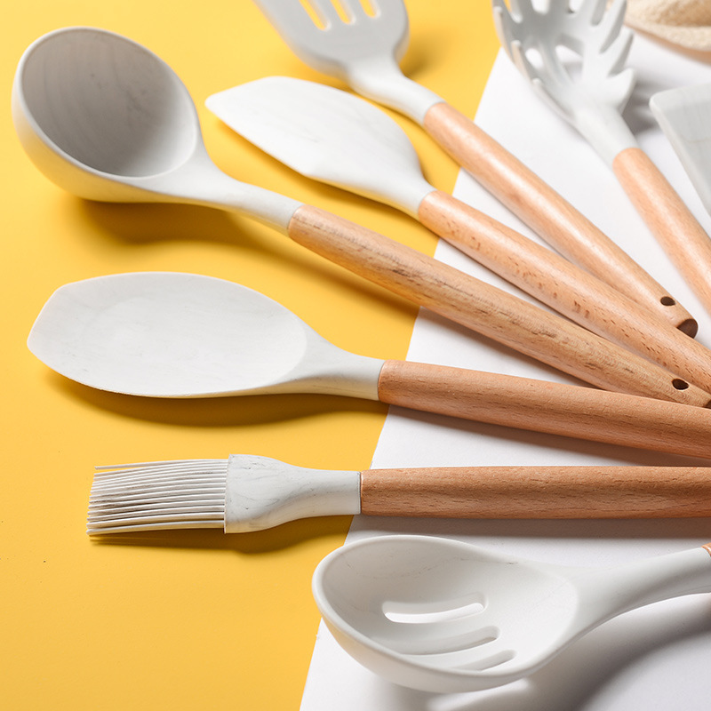 Marbling Silicone Kitchenware 11-Piece Set Non-Stick Pan Spatula Cooking Ladel Storage Bucket Kitchenware Set