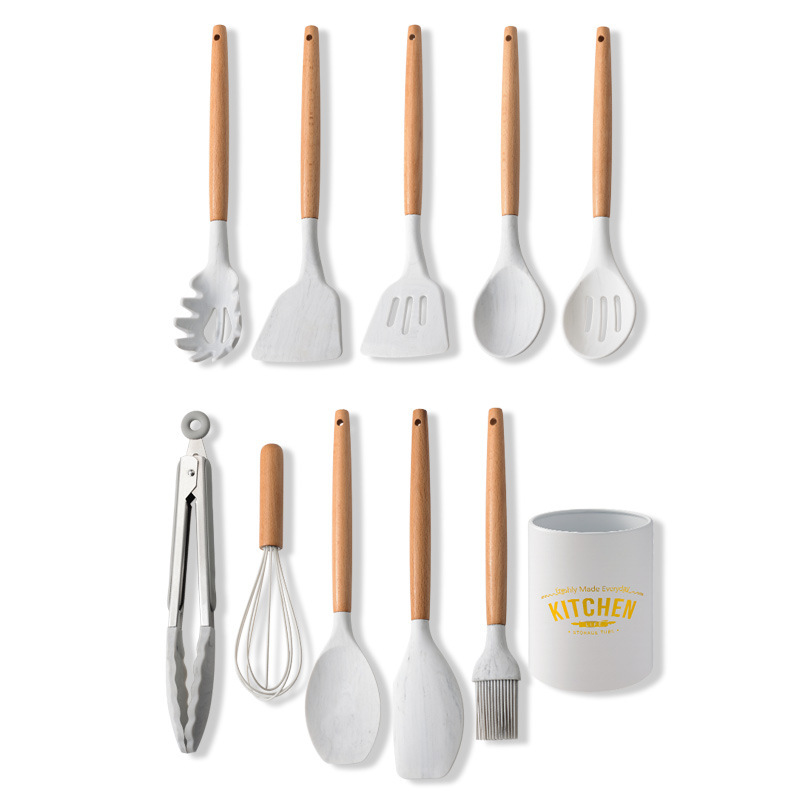 Marbling Silicone Kitchenware 11-Piece Set Non-Stick Pan Spatula Cooking Ladel Storage Bucket Kitchenware Set