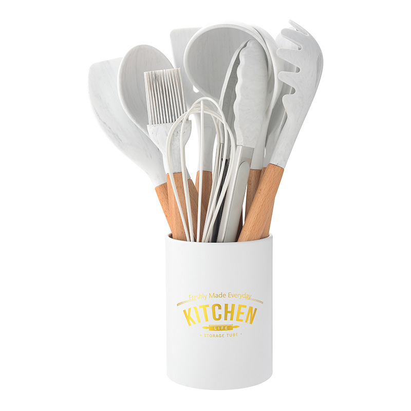Marbling Silicone Kitchenware 11-Piece Set Non-Stick Pan Spatula Cooking Ladel Storage Bucket Kitchenware Set