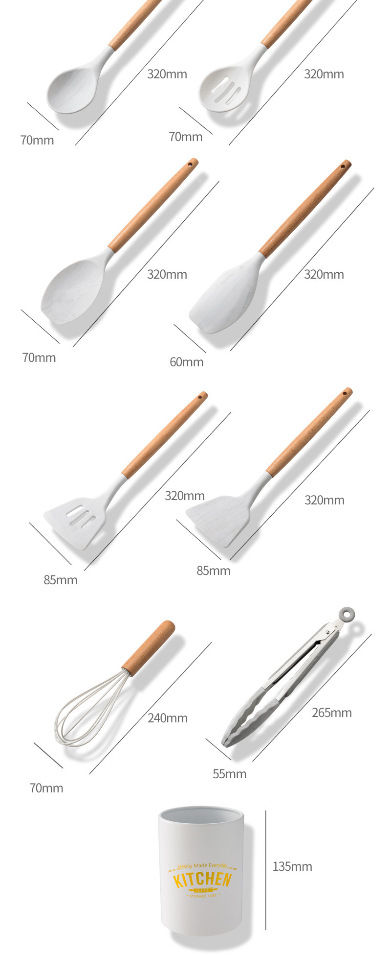 Marbling Silicone Kitchenware 11-Piece Set Non-Stick Pan Spatula Cooking Ladel Storage Bucket Kitchenware Set