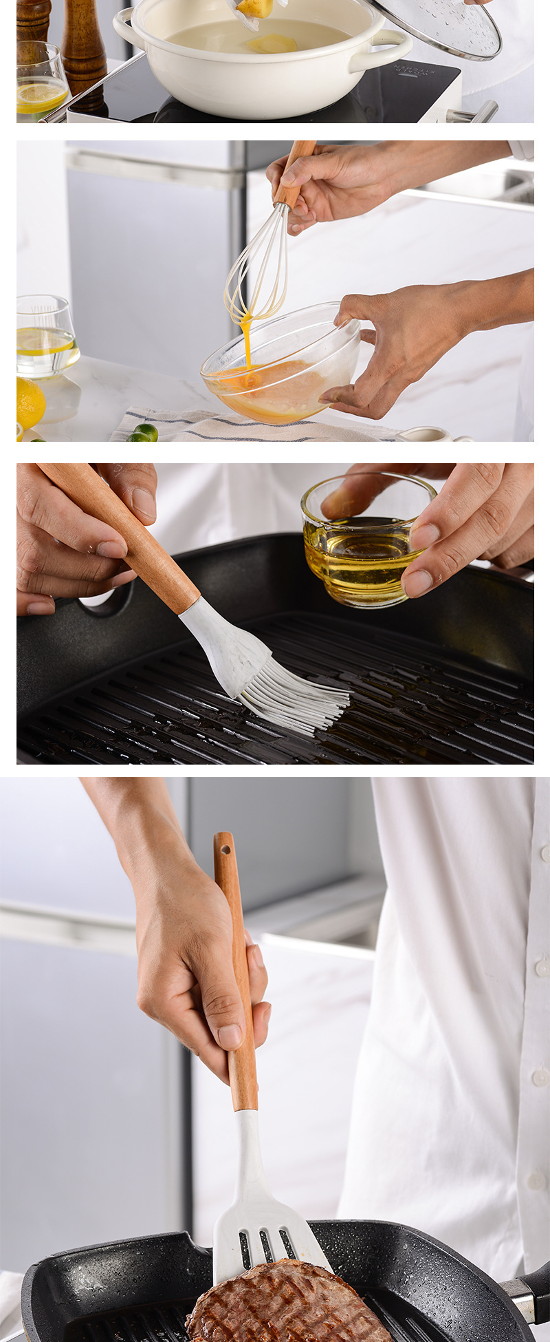 Marbling Silicone Kitchenware 11-Piece Set Non-Stick Pan Spatula Cooking Ladel Storage Bucket Kitchenware Set