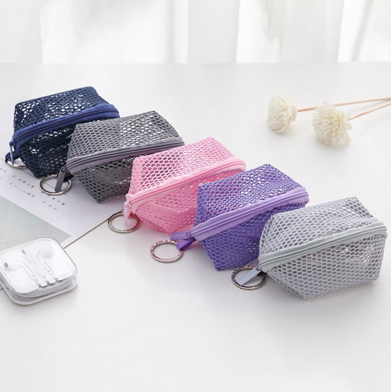 Hanging Three-Dimensional Net Pocket Coin Purse Key Case Cosmetic Egg Dustproof Storage Bag Convenient Mini Cosmetic Bag