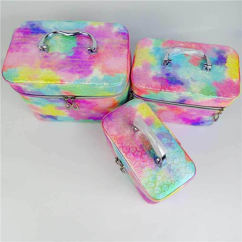 Factory Direct Sales New Three-Piece Set Portable Cosmetic Bag Pu Portable Cosmetic Case Large Capacity Cosmetic Case Storage Bag
