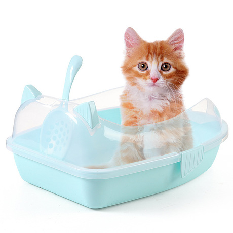 Semi-enclosed cat litter pan cat toilet cat bedpan cat litter pan pet supplies with spatula does not contain cat litter