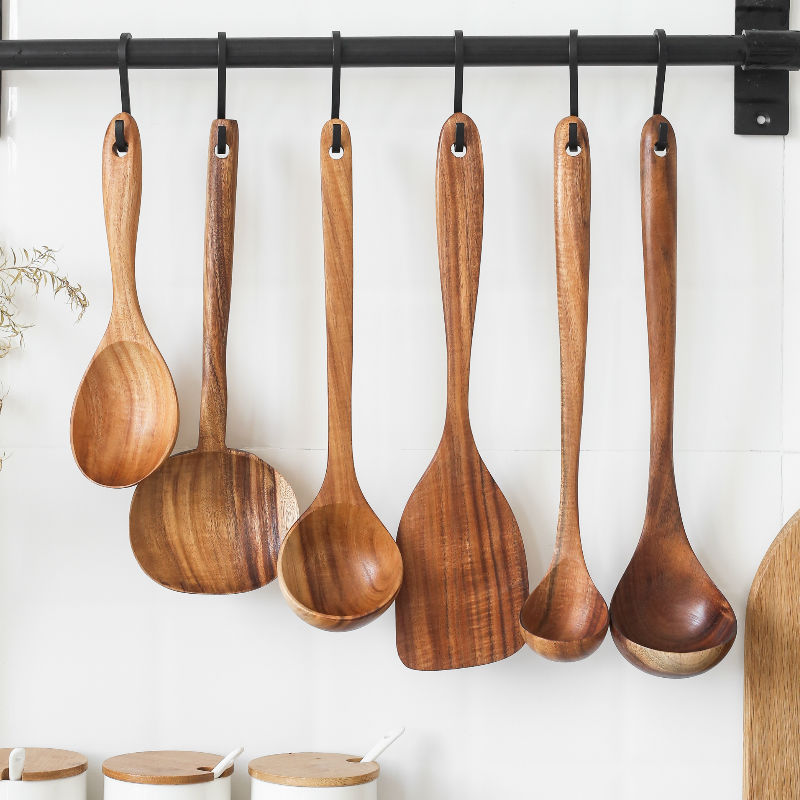 Mangium Spatula Japanese Style NonStick Pan Wooden Turner Korean Style Long Handle Wooden Spoon Wooden Small Rice Spoon