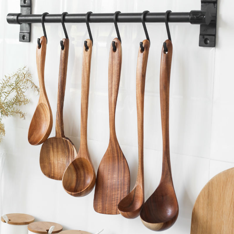 Mangium Spatula Japanese Style NonStick Pan Wooden Turner Korean Style Long Handle Wooden Spoon Wooden Small Rice Spoon