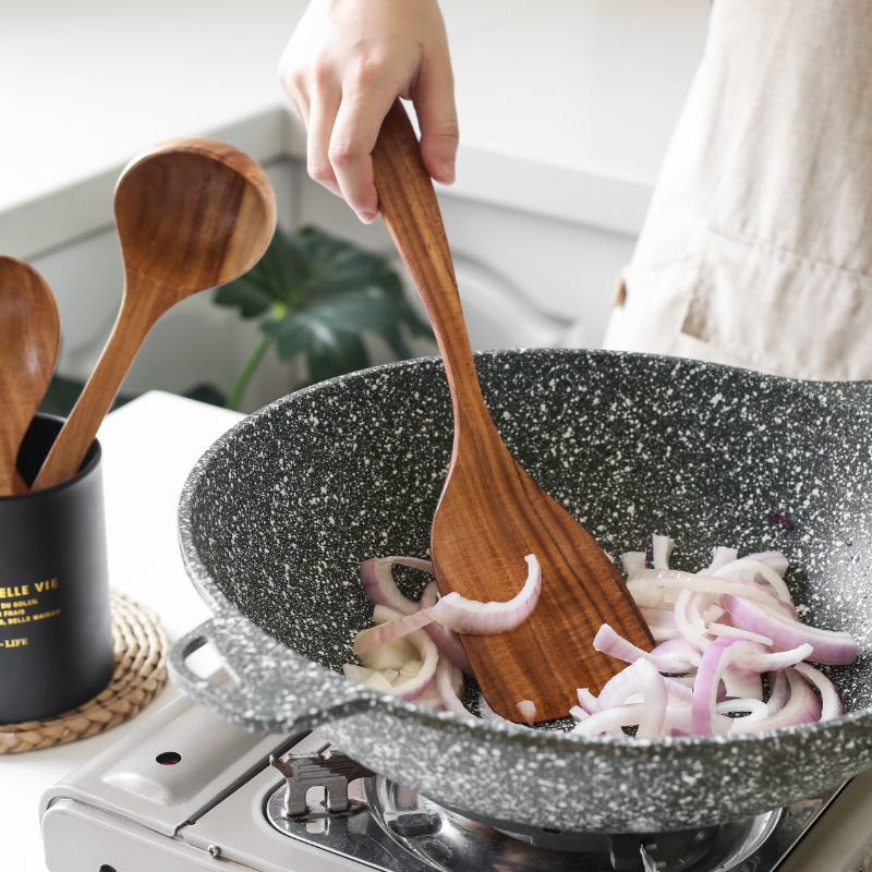 Mangium Spatula Japanese Style NonStick Pan Wooden Turner Korean Style Long Handle Wooden Spoon Wooden Small Rice Spoon