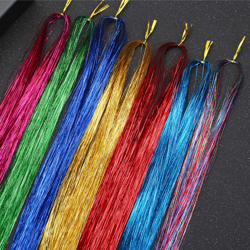 Yiwu Fujia Wig  European and American Color Shiny Colored Silk Pet Laser Hair Extension Gold Silk 16 Color Currently Available