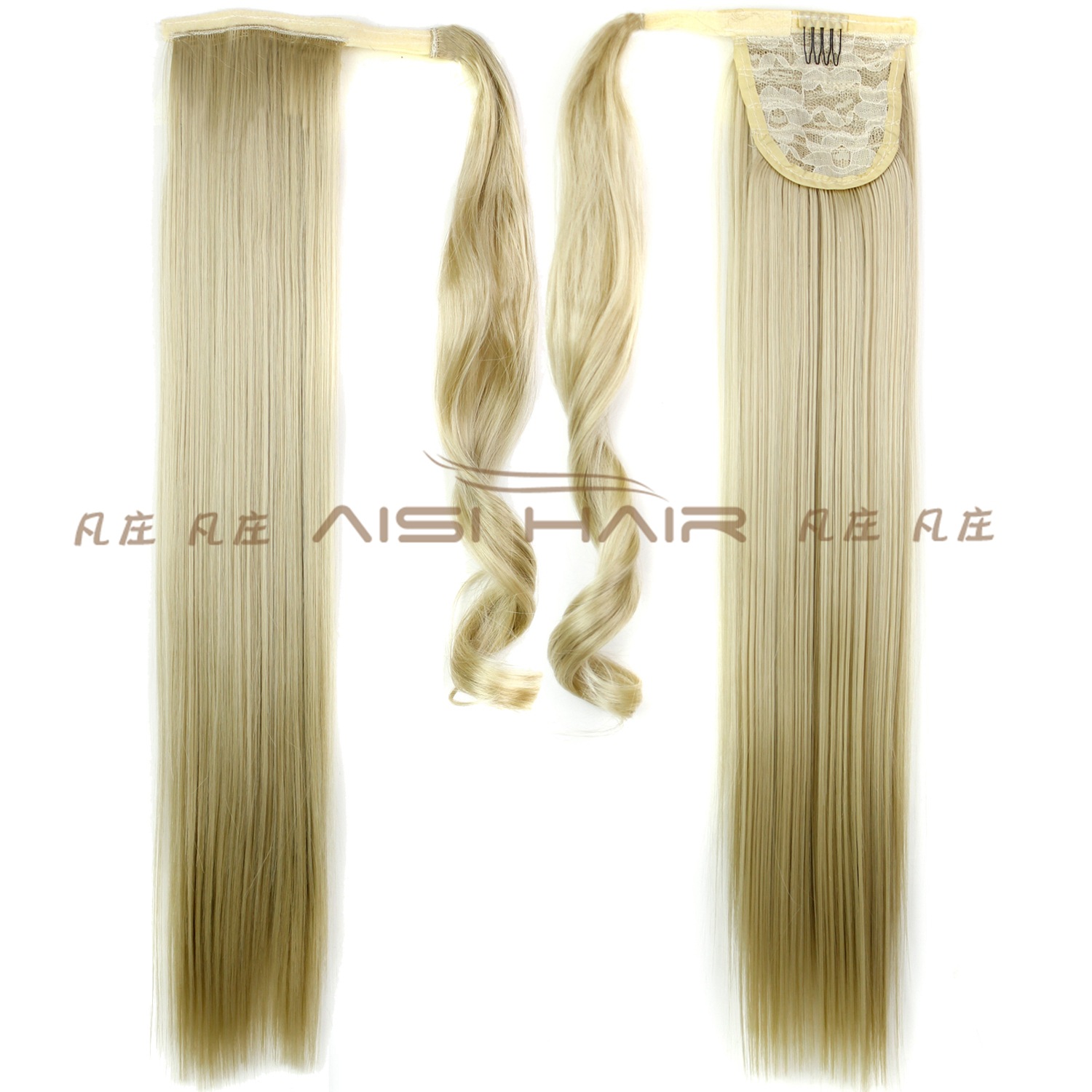 Velcro Straight Ponytail Wig Chemical Fiber Long Straight Hair Hair Extension around Straight Ponytail  Origin Supply