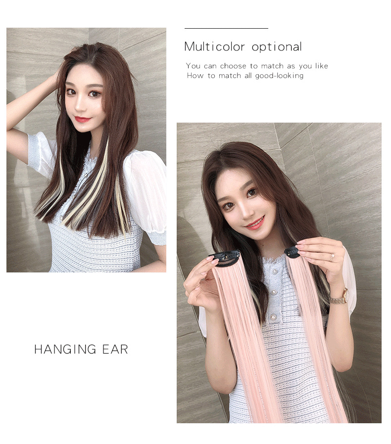 Wig Set Wig Women's Long Hair Highlight Straight Hair Extension Strip Seamless Simulation Ear Dyeing OnePiece Whole Wig Set Wig Women's Long Hair Highlight Straight Hair Extension Strip Seamless Simulation Ear Dyeing OnePiece Whole
