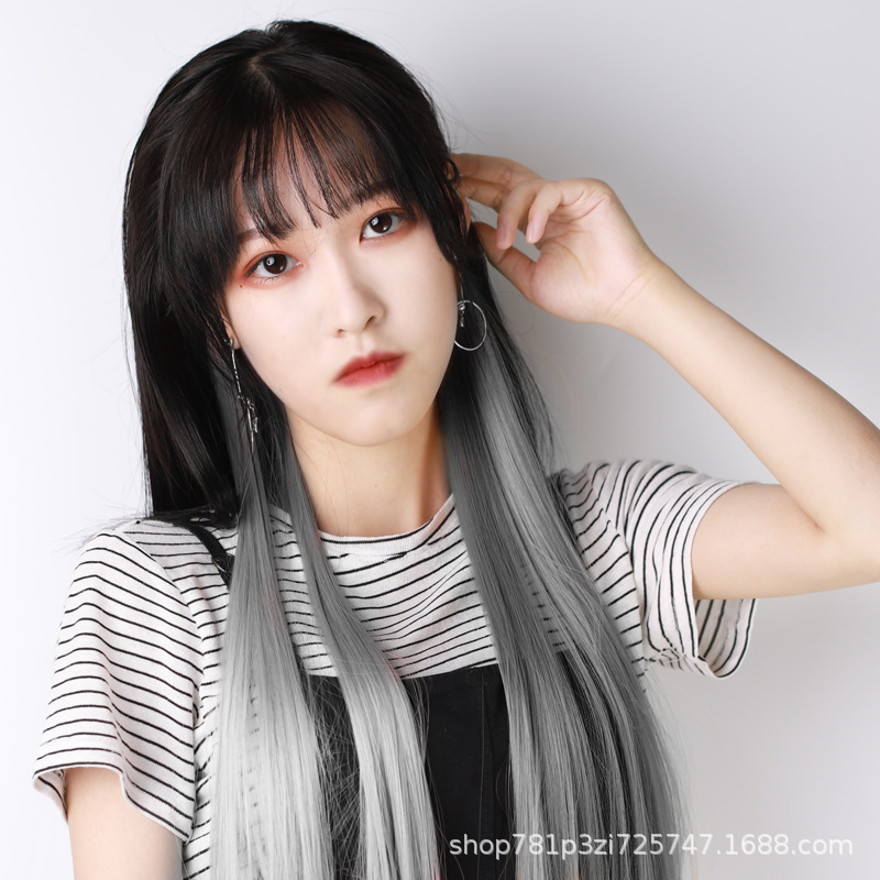 Color Ear Dye Wig Set Matte High-Temperature Fiber Seamless One Piece Hair Extension Wig Set Female Long Hair Short Hair Pieces