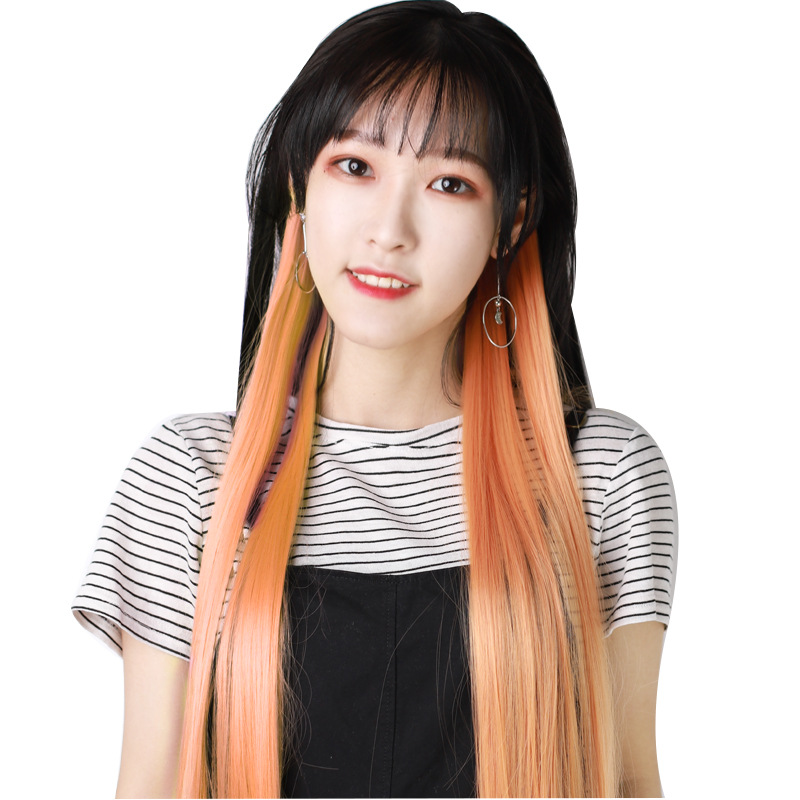 Color Ear Dye Wig Set Matte High-Temperature Fiber Seamless One Piece Hair Extension Wig Set Female Long Hair Short Hair Pieces