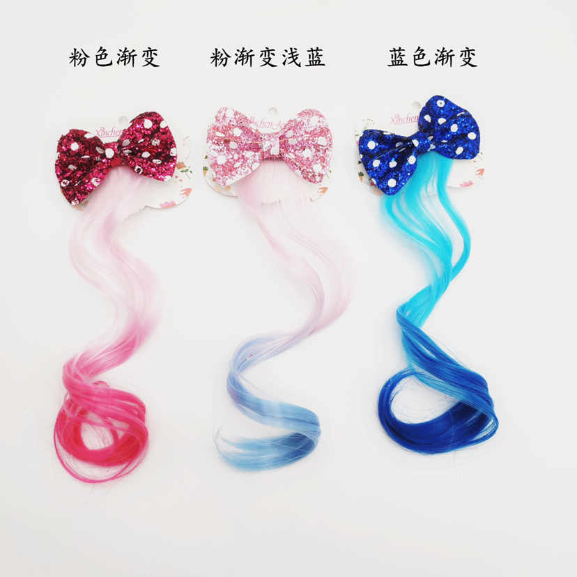 Children&#039;s Performance Hair Accessories Sequined Bow Wig Barrettes Girls&#039; Clip Curly Hair Hair Extension Baby Headdress H