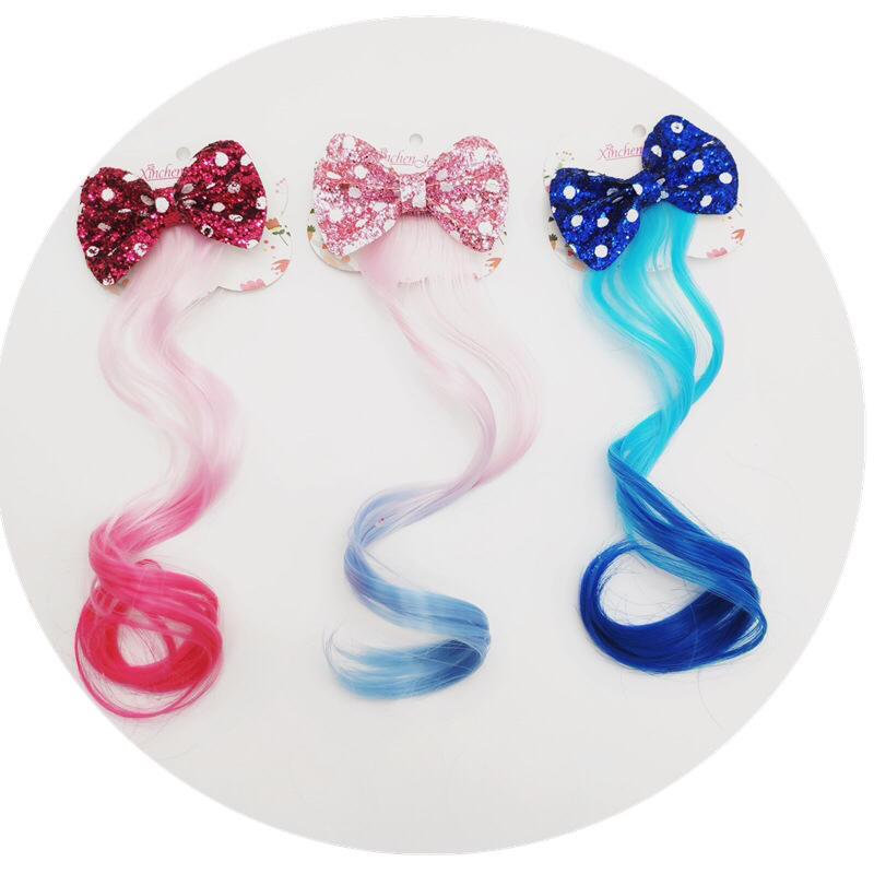Children&#039;s Performance Hair Accessories Sequined Bow Wig Barrettes Girls&#039; Clip Curly Hair Hair Extension Baby Headdress H