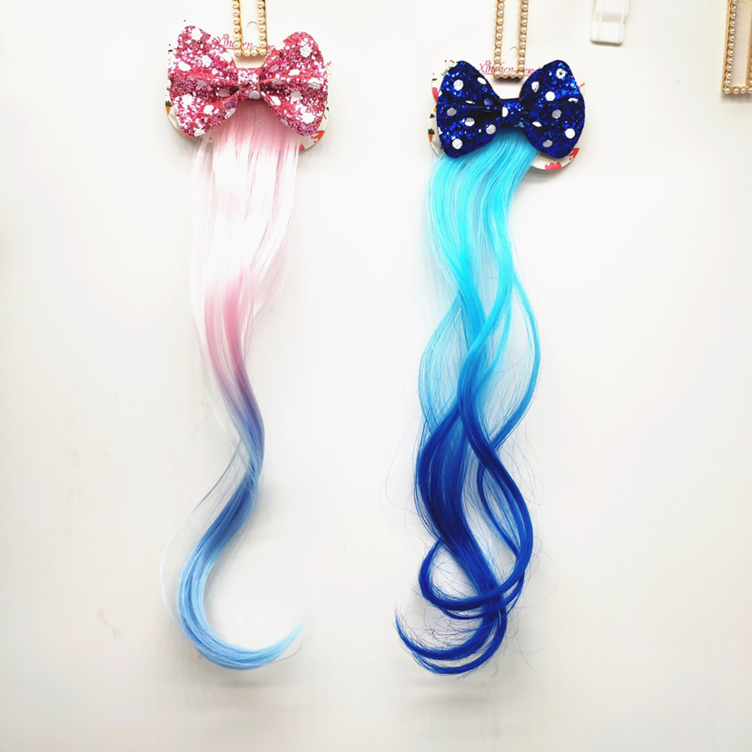Children's Performance Hair Accessories Sequined Bow Wig Barrettes Girls' Clip Curly Hair Hair Extension Baby Headdress H Children's Performance Hair Accessories Sequined Bow Wig Barrettes Girls' Clip Curly Hair Hair Extension Baby Headdress H