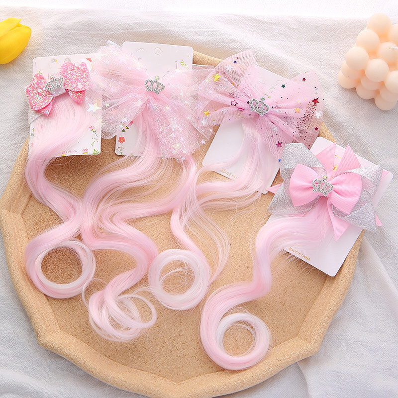 Children's Color Wig Curly Hair Girl Braid Hair Extension Colored Roll Song Horse Tail Hair Bow Headdress Suitable for Girls Children's Color Wig Curly Hair Girl Braid Hair Extension Colored Roll Song Horse Tail Hair Bow Headdress Suitable for Girls