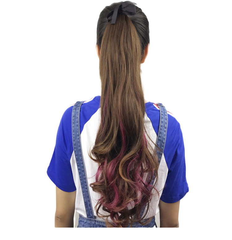 Wig Ponytail Long Curly Hair Bandage Women&#039;s Colorful Highlights Ponytail Hair Extension Piece Purple Blue