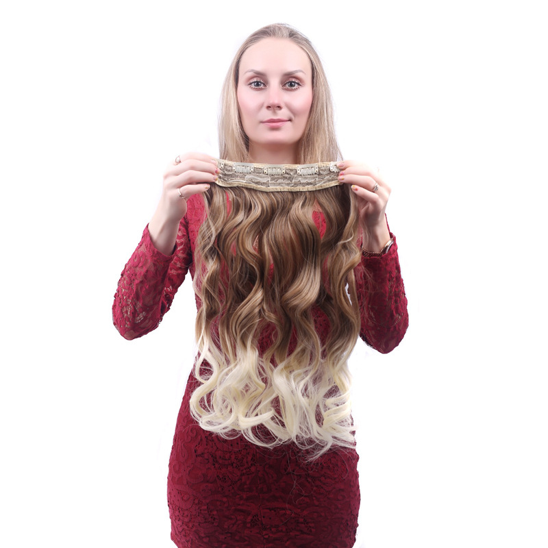 European and American Wig Long Curly Hair Five-Card Hair Extension Solid Wig Seamless Big Wave Gradient Hair Extension