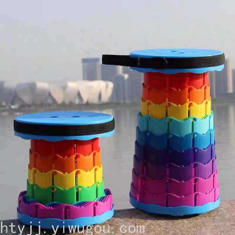 Rainbow Thickened Folding Stool Adjustable Retractable Portable Outdoor Travel Camping Spring Outing Household Plastic Rainbow Thickened Folding Stool Adjustable Retractable Portable Outdoor Travel Camping Spring Outing Household Plastic
