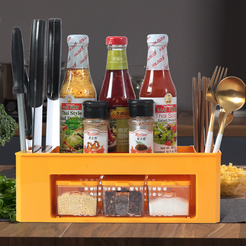 Kitchen Seasoning Storage Box Wall-Mounted Chopsticks Knife Holder Combination Storage Rack Oil Salt Sauce Vinegar Condiment Dispenser