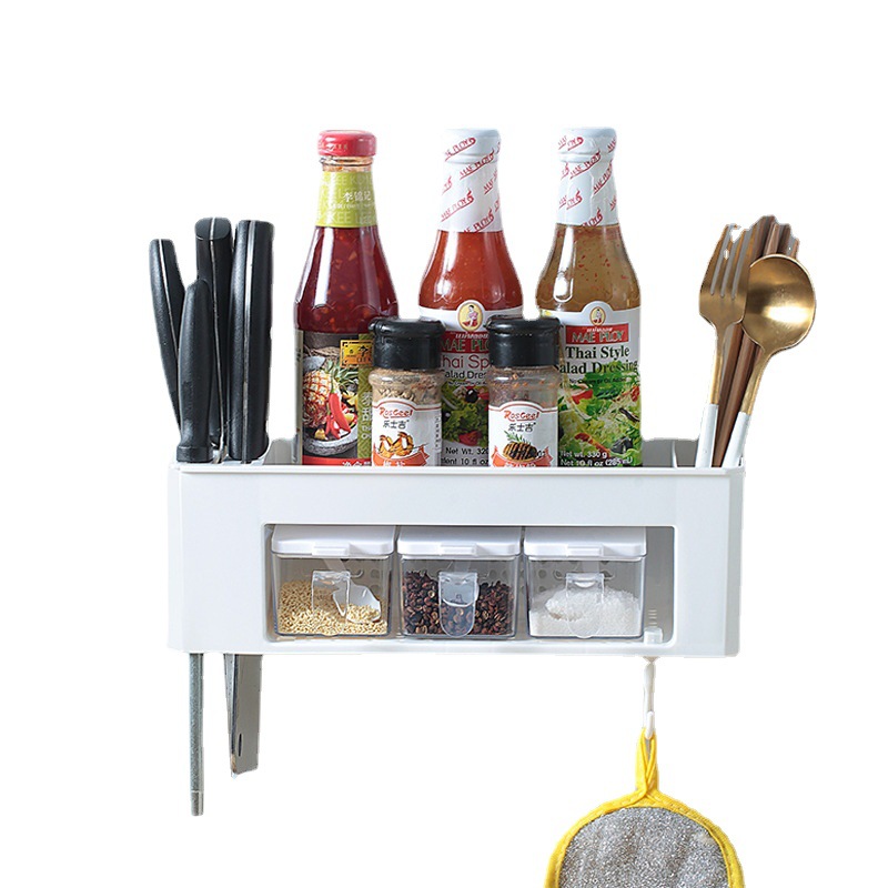 Kitchen Seasoning Storage Box Wall-Mounted Chopsticks Knife Holder Combination Storage Rack Oil Salt Sauce Vinegar Condiment Dispenser
