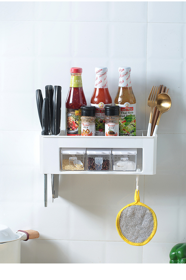 Kitchen Seasoning Storage Box Wall-Mounted Chopsticks Knife Holder Combination Storage Rack Oil Salt Sauce Vinegar Condiment Dispenser