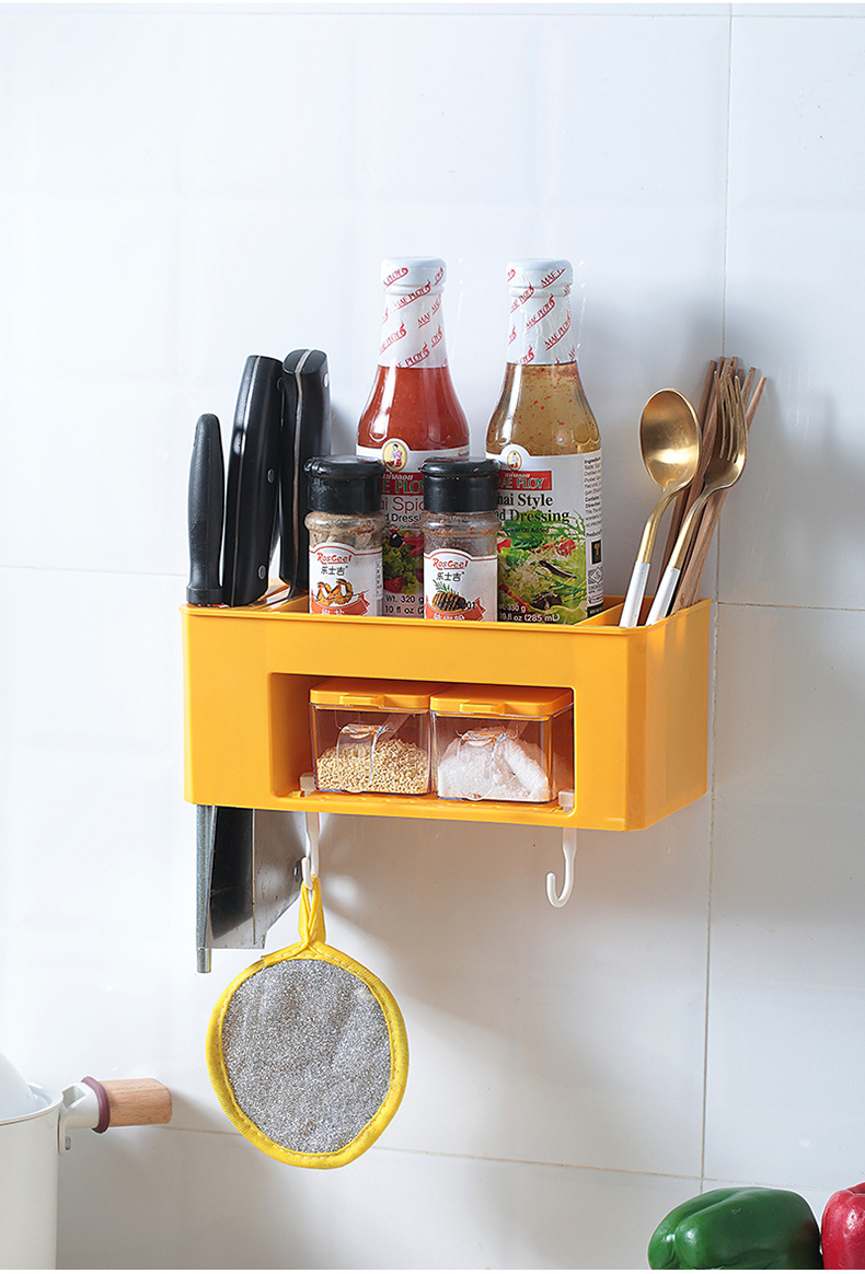 Kitchen Seasoning Storage Box Wall-Mounted Chopsticks Knife Holder Combination Storage Rack Oil Salt Sauce Vinegar Condiment Dispenser