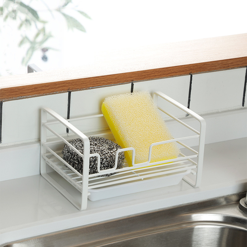 Factory Direct Sales Kitchen Bathroom Supplies Draining Basket Sponge Draining Rack Storage Sink Table Surface Storage Rack with Tray