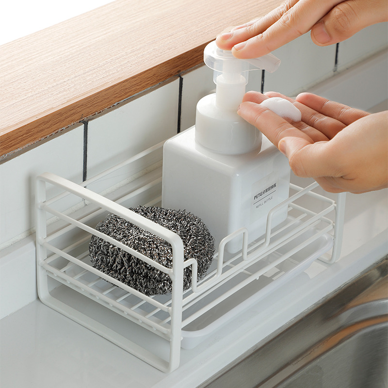 Factory Direct Sales Kitchen Bathroom Supplies Draining Basket Sponge Draining Rack Storage Sink Table Surface Storage Rack with Tray